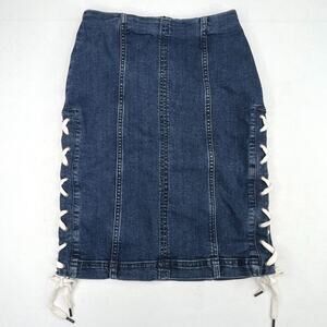 Free People Stretch Denim Lace Up Side Pencil Skirt 0